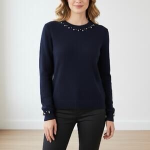 Dorothee Schumacher Sweater Womens 2 Small Navy Blue Wool Cashmere Embellished